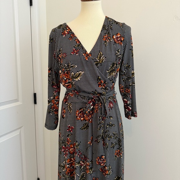 Ronni Nicole Women's Size 10 Midi V Neck Dress Houndstooth Floral Dark Academia - Picture 2 of 12